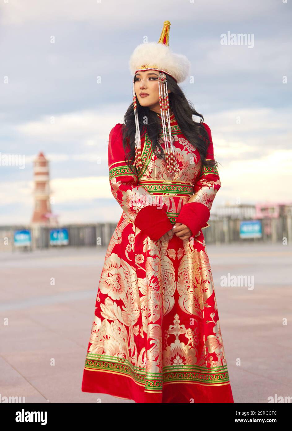 Mongolian girl wearing traditional costume of the Mongolian Stock Photo ...