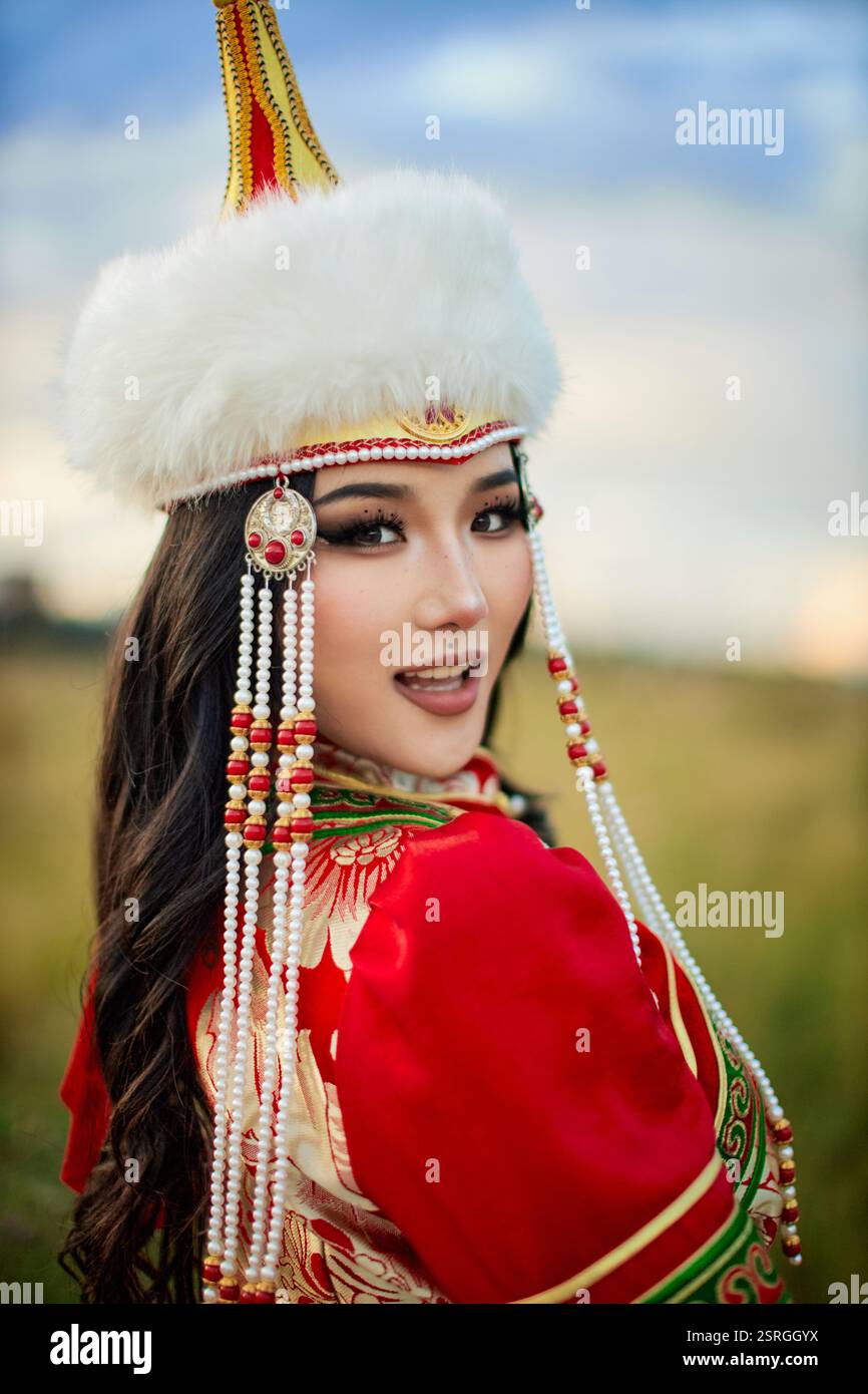 Mongolian girl wearing traditional costume of the Mongolian Stock Photo ...