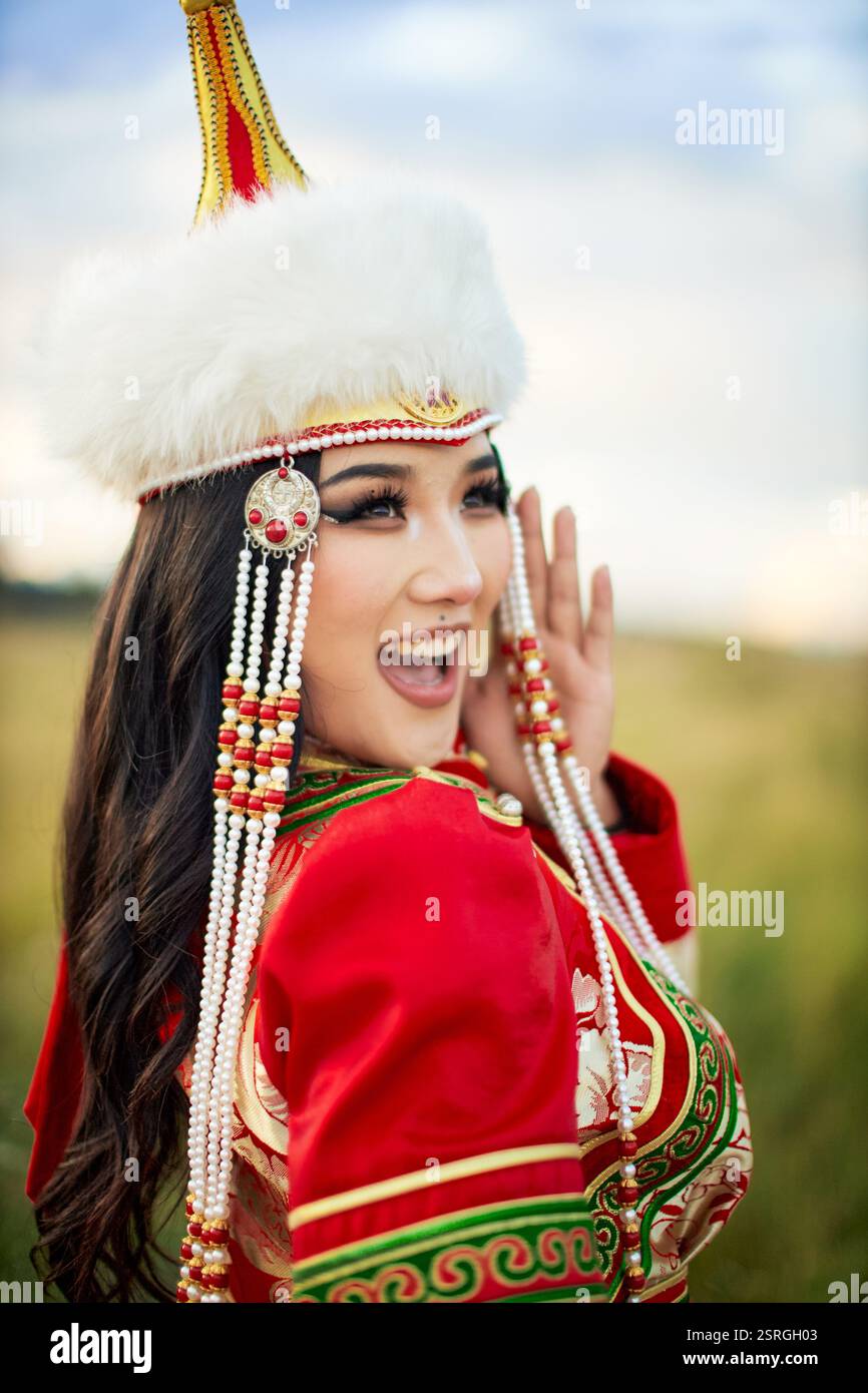 Mongolian girl wearing traditional costume of the Mongolian Stock Photo ...