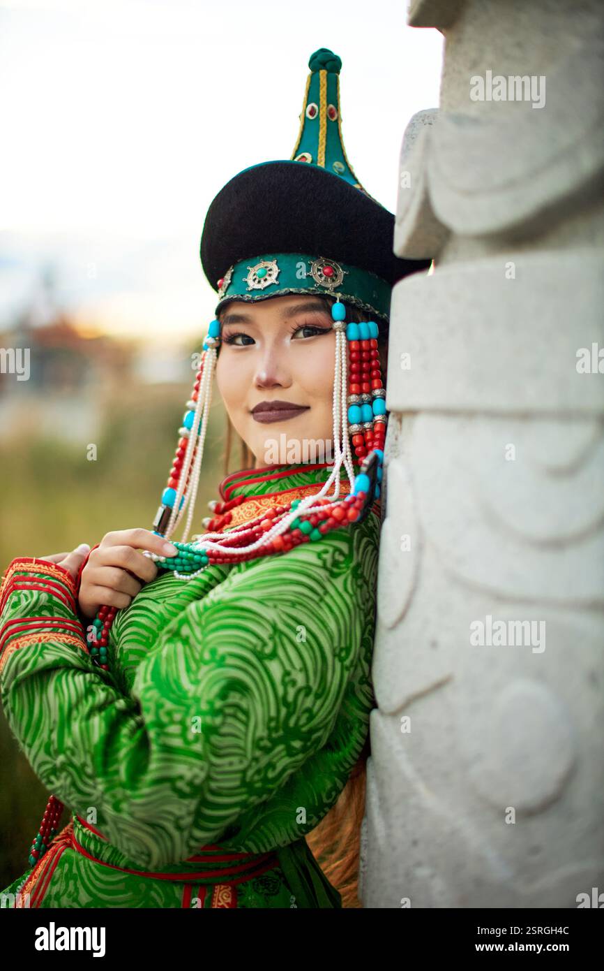 Mongolian girl wearing traditional costume of the Mongolian Stock Photo ...