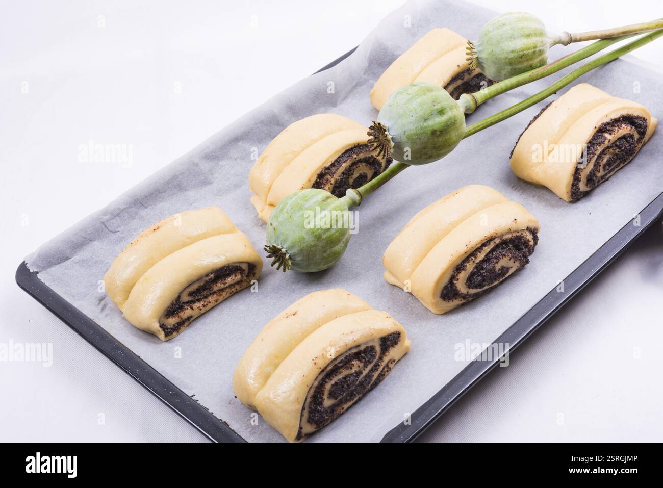 Raw Quick Poppy Seed Rolls Stock Photo