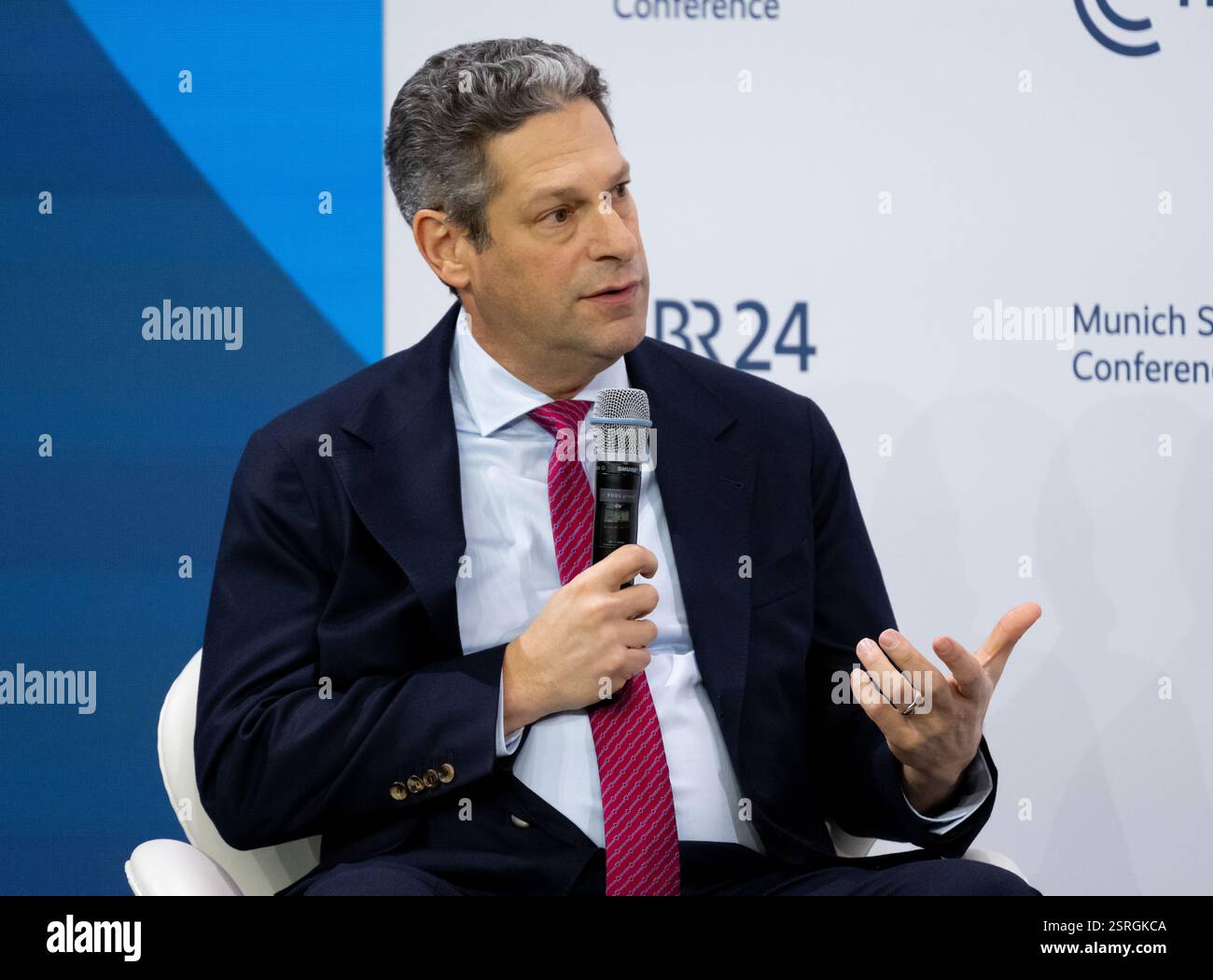 Munich, Germany. 16th Feb, 2025. Joel Kaplan, Chief Global Affairs Officer at Meta, sits on the podium during the 61st Munich Security Conference (MSC). The 61st Munich Security Conference (MSC) will take place from February 14 to 16, 2025 at the Hotel Bayerischer Hof in Munich. Credit: Sven Hoppe/dpa/Alamy Live News Stock Photo