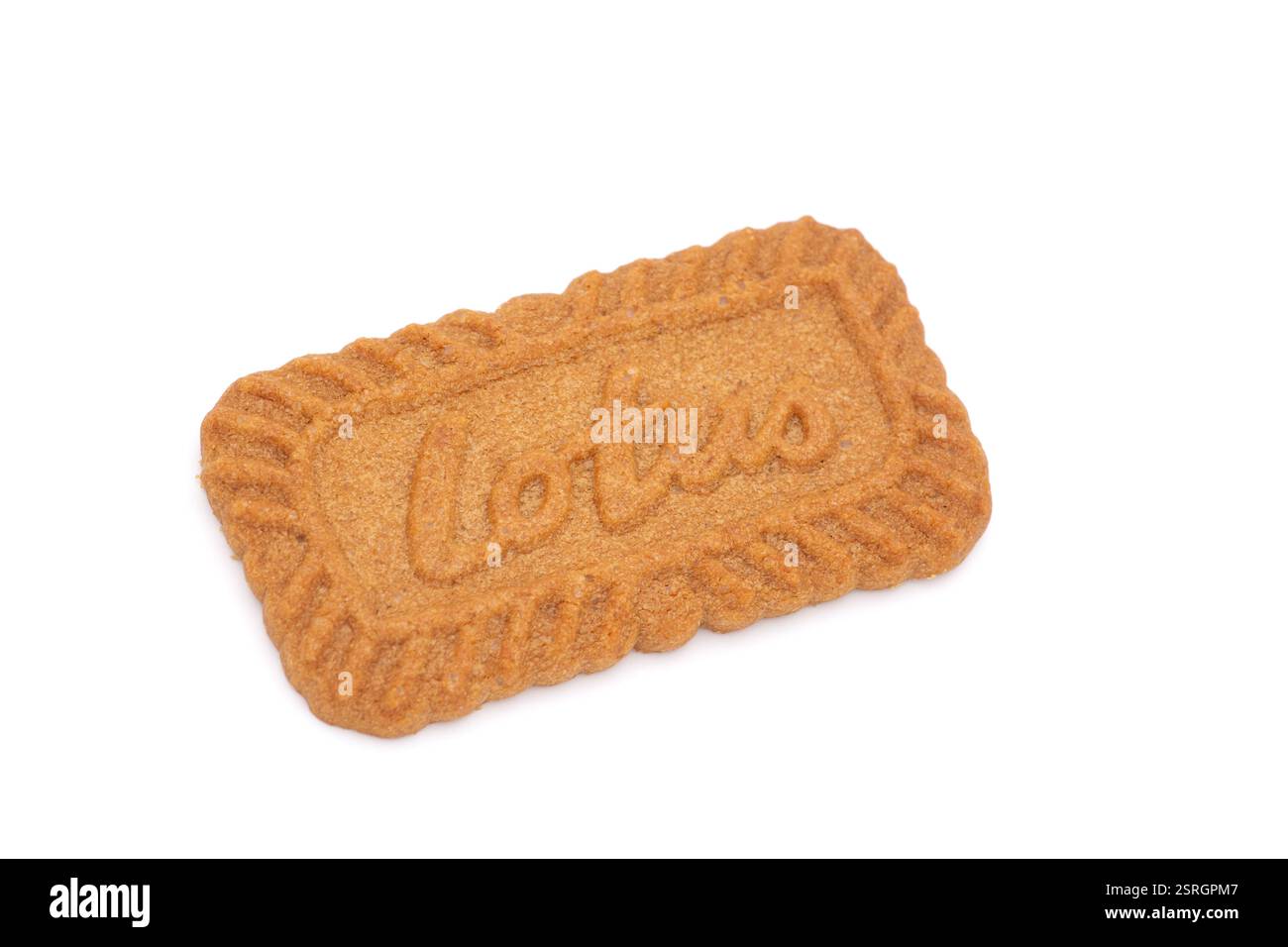 Lotus Biscoff caramelised biscuit on white background Stock Photo