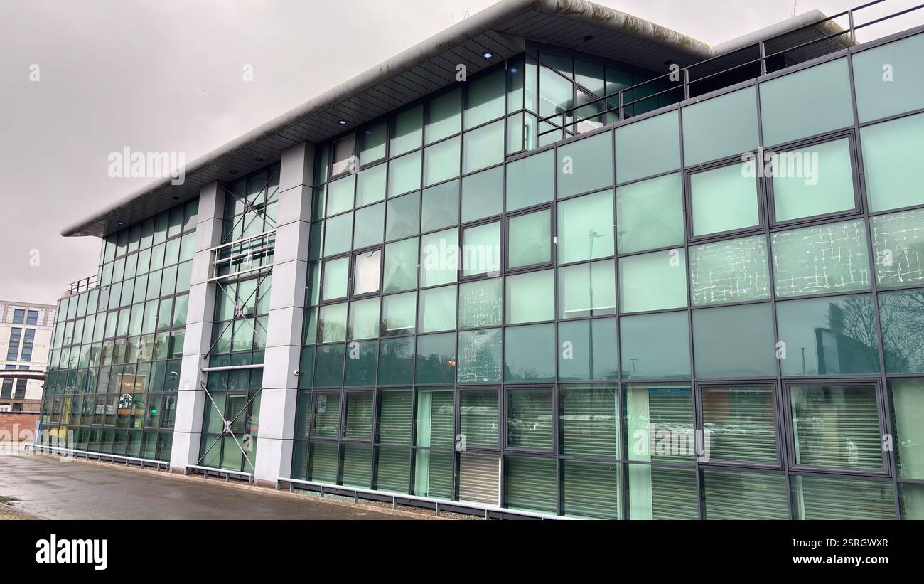 Modern brutal architecture flat living in the middle of the city of Edinburgh. Grungy urban architecture. Modern brutal concrete structure - Smartphone Captured Stock Image