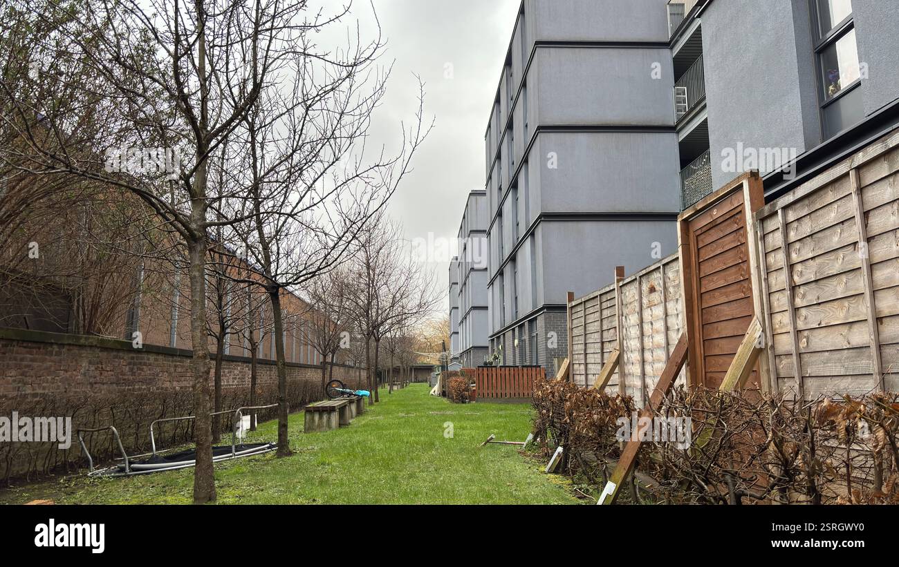 Modern brutal architecture flat living in the middle of the city of Edinburgh. Grungy urban architecture. Modern brutal concrete structure - Smartphone Captured Stock Image