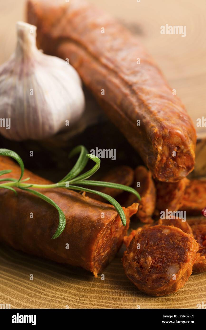 Spanish traditional chorizo sausage, with fresh herbs Stock Photo - Alamy