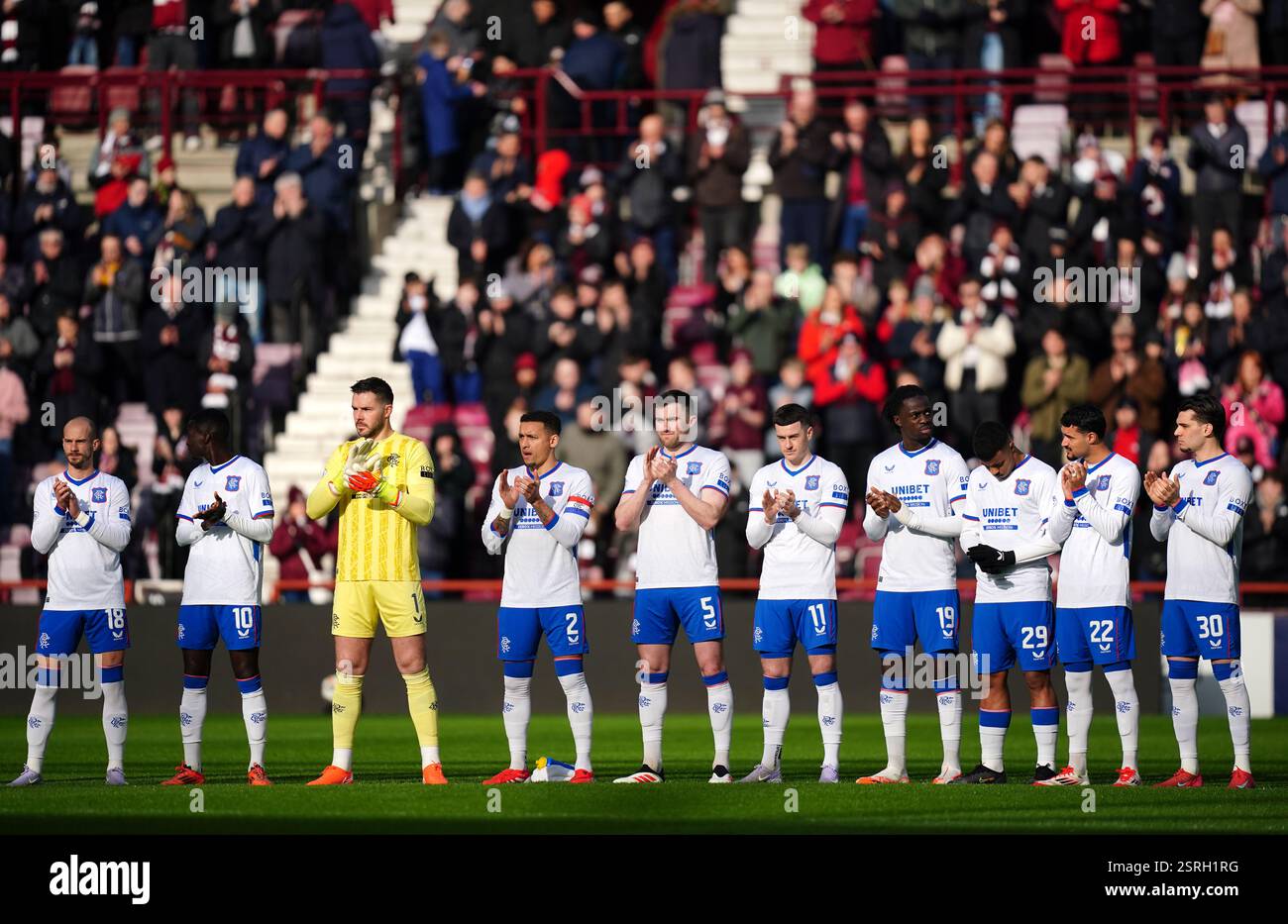 Rangers players during a minute applause in memory of former Scotland ...