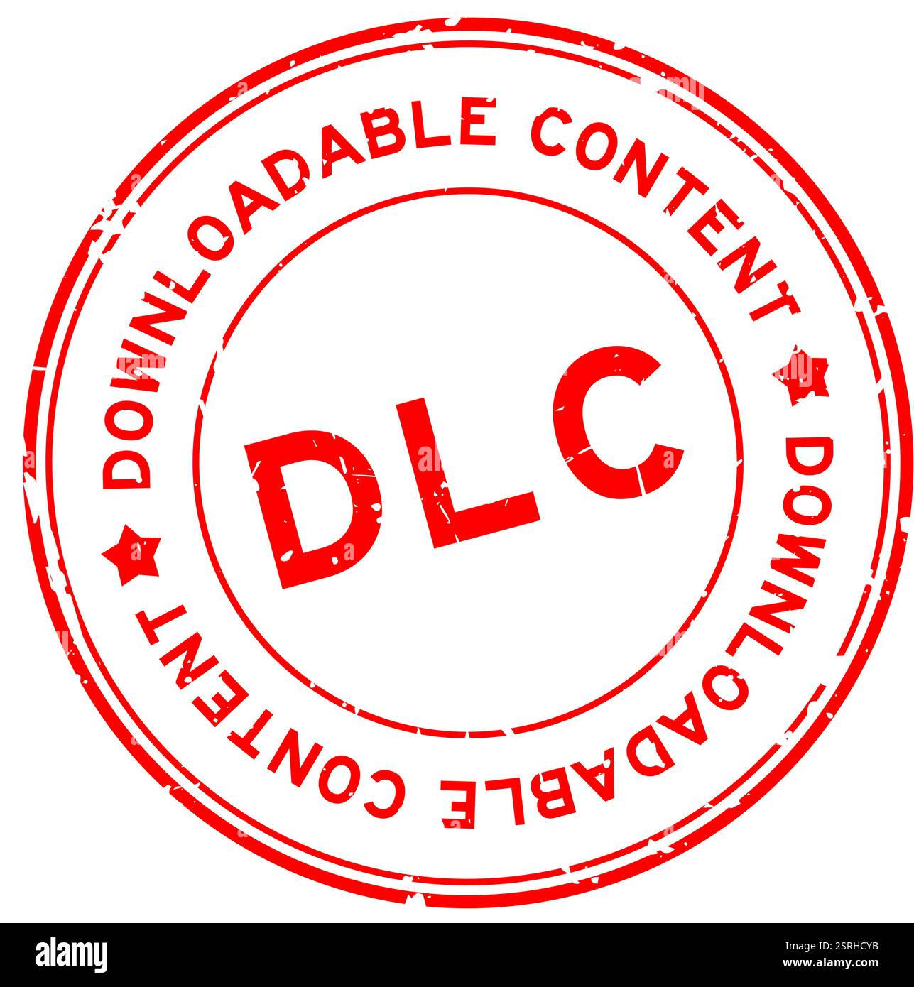 Grunge red DLC downloadable content word round rubber seal stamp on ...