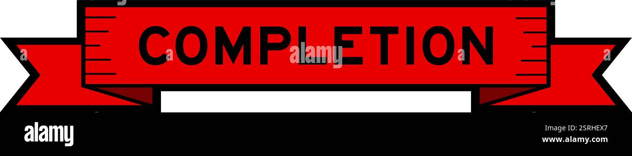 Ribbon label banner with word completion in red color on white ...