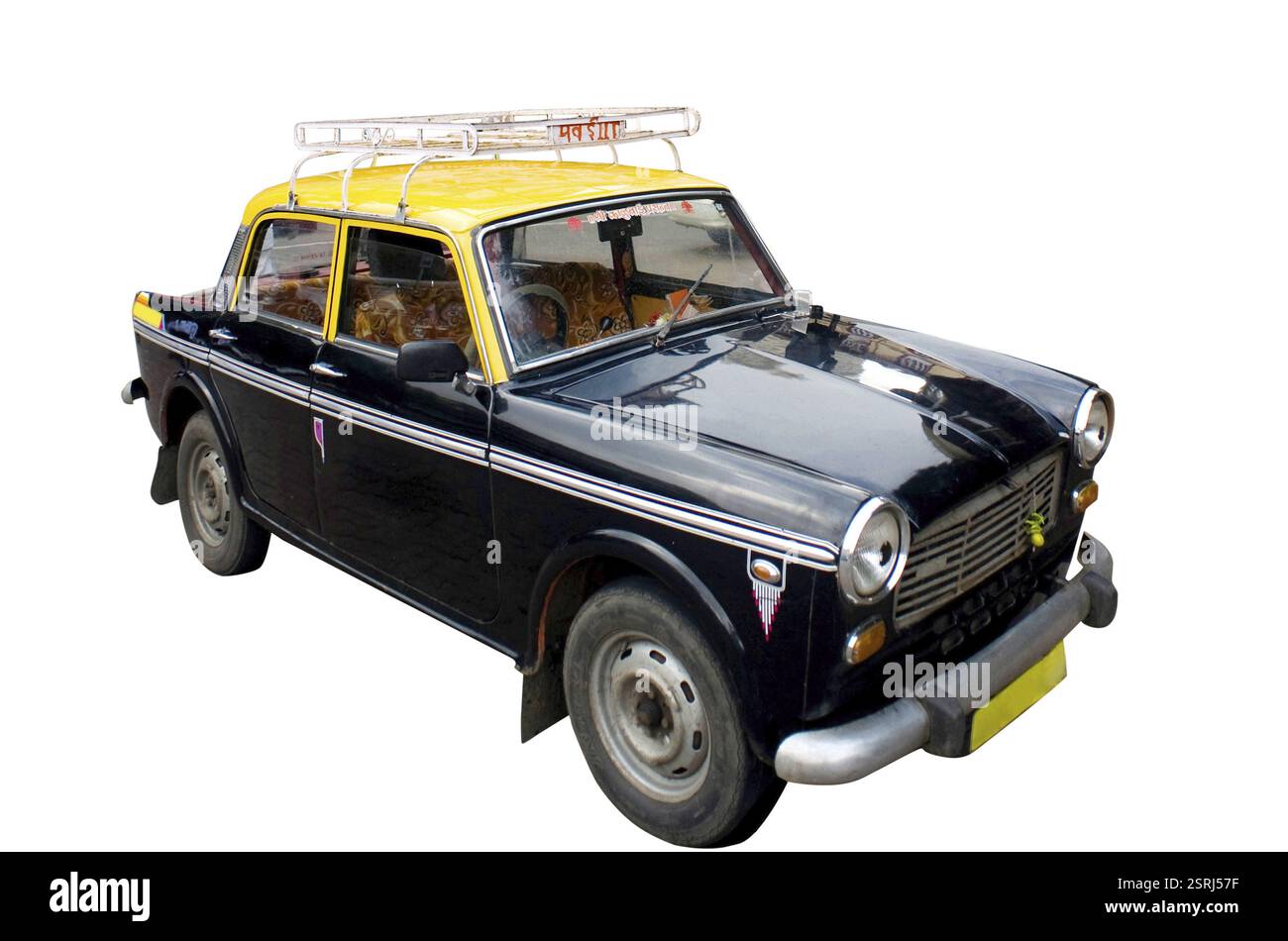 Black and yellow taxi on white background Stock Photo