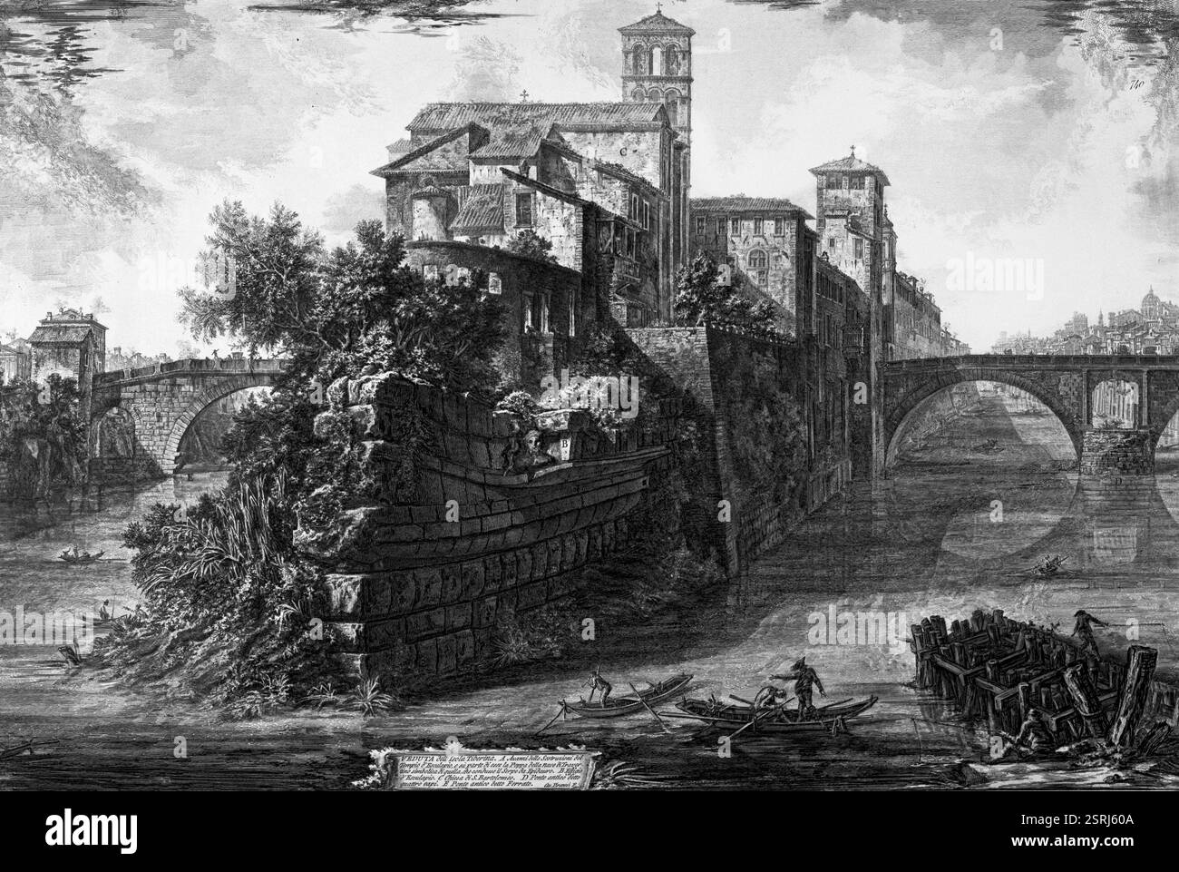 View of the Tiberine Island - Giovanni Battista Piranesi, 1700s Stock Photo