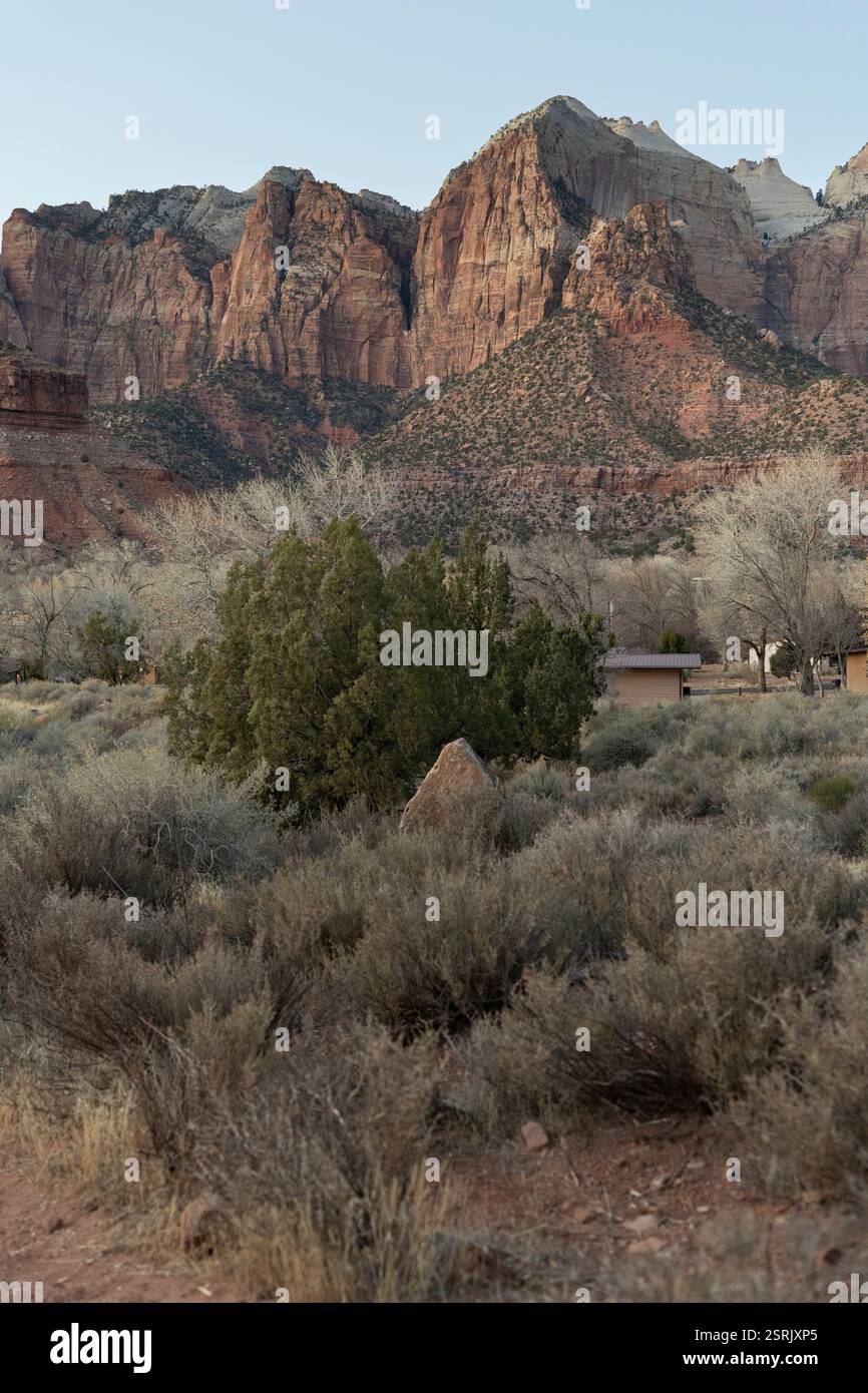 Zion National Park, Utah. View of the iconic red rock cliffs and ...