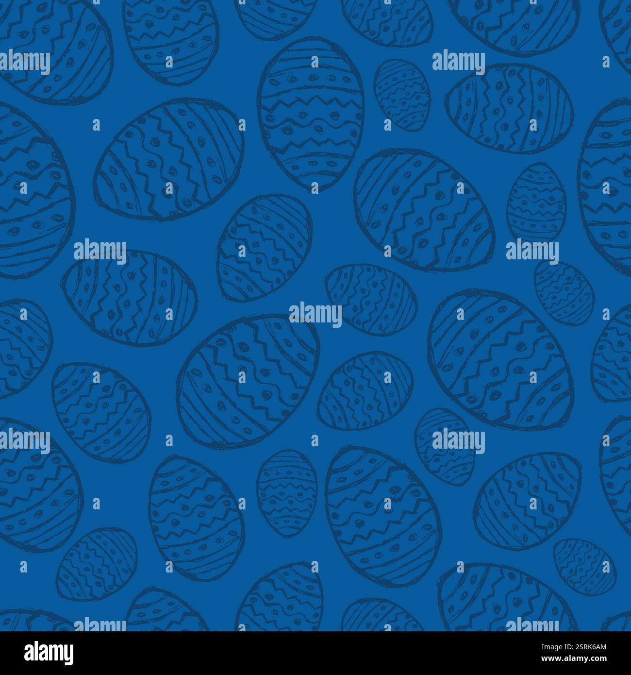 Seamless pattern with hand drawn Easter eggs on a blue background. Vector illustration Stock Vector