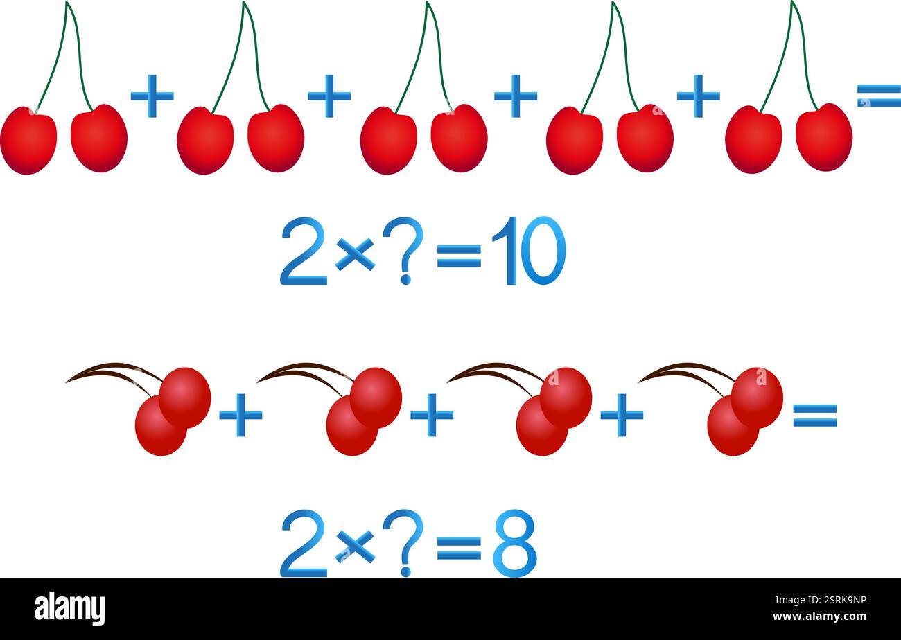Educational games for children, multiplication action, example with berries. Stock Vector