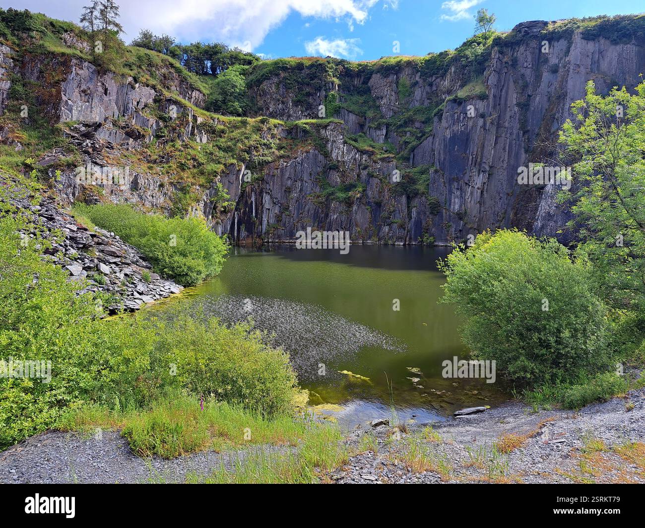 The now disused slate quarry at Ahenny County Tipperary was quarried from the 14th Century onwards. Stone from this site was used in the building of K - Smartphone Captured Stock Image