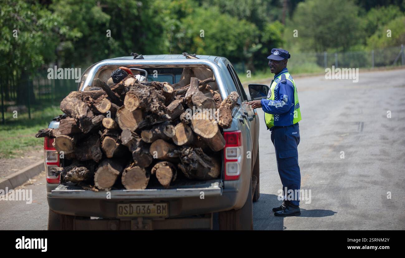 October 25, 2024. South Africa. Police checkpoint, road scene. Police ...