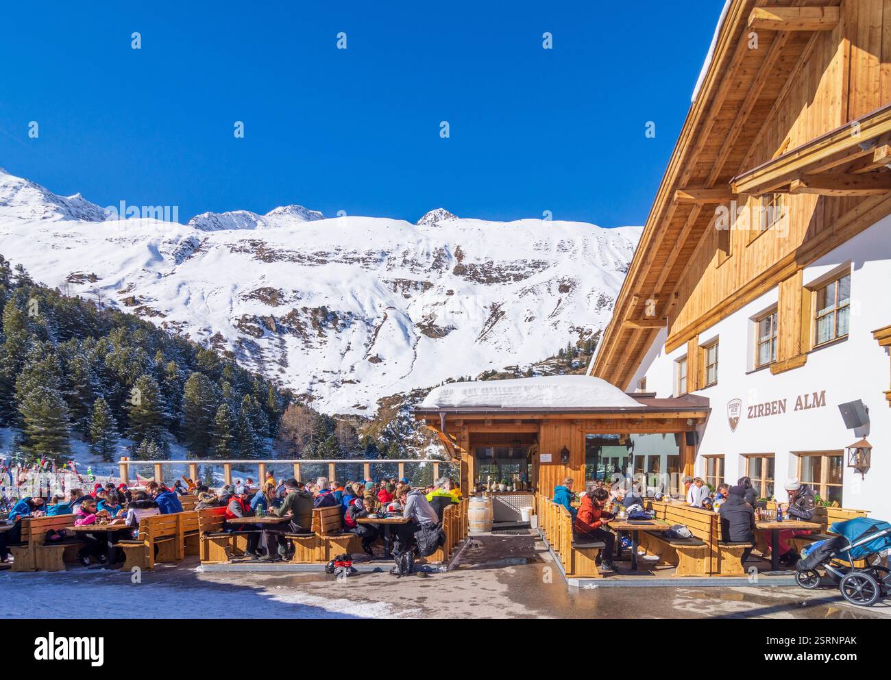 Sölden: open air restaurant alp Zirben Alm, hamlet Obergurgl, valley ...