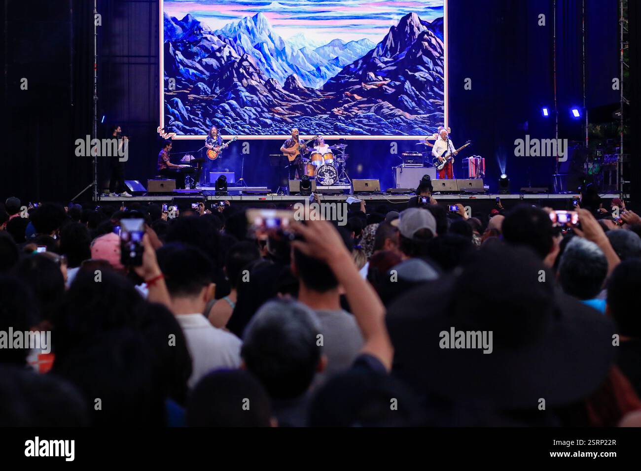 Santiago, Chile. 15th Feb, 2025. Chilean band Los Jaivas performs a