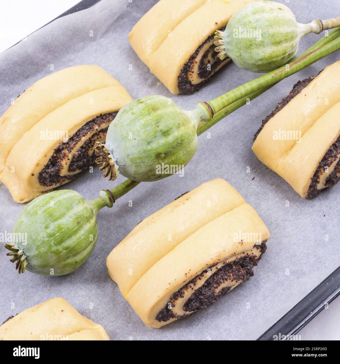 Raw Quick Poppy Seed Rolls Stock Photo