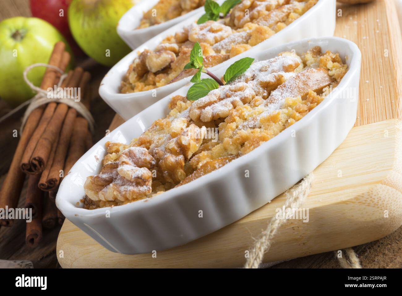 Apple Walnut streusel cake Stock Photo