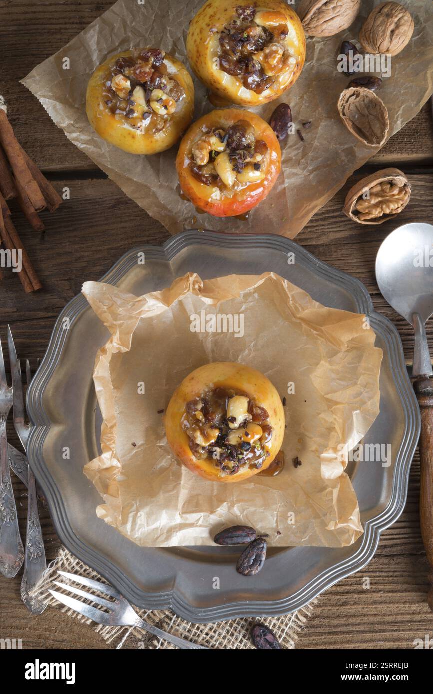 Apple with nut caramel filling Stock Photo