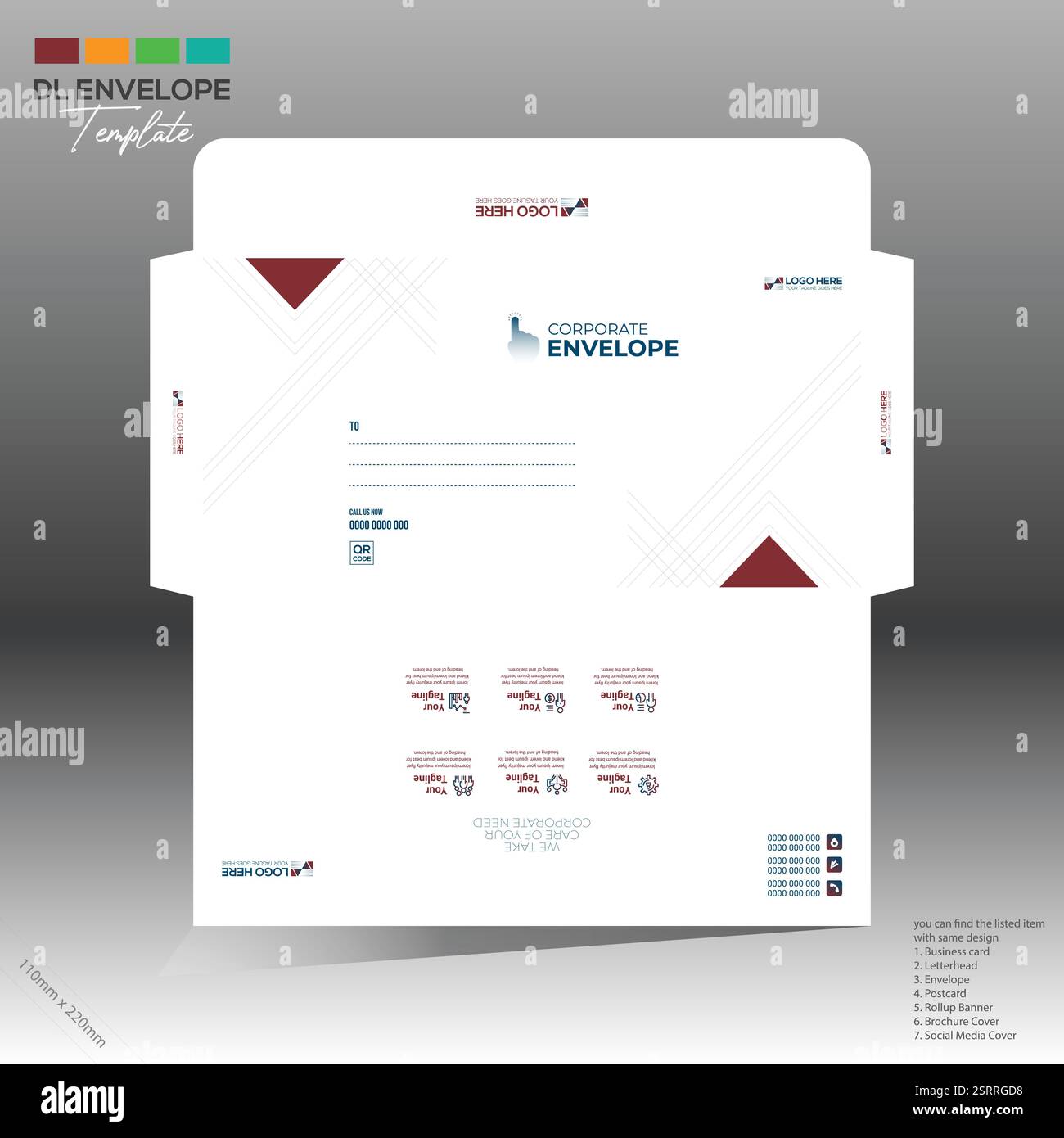 4 colored vector made envelope design for corporate and any best company use Stock Vector