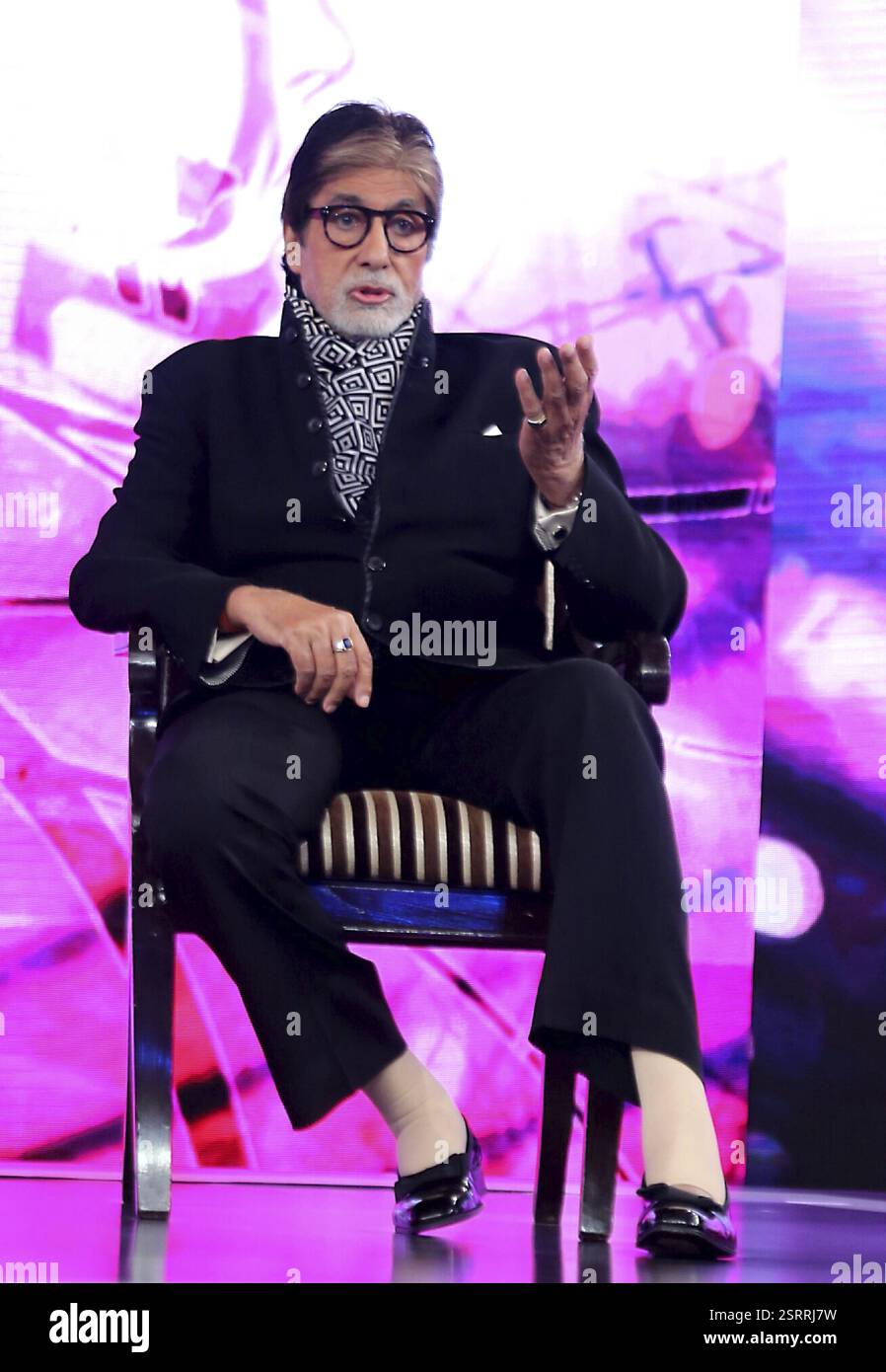 Bollywood actor Amitabh Bachchan during the media interaction of film ...