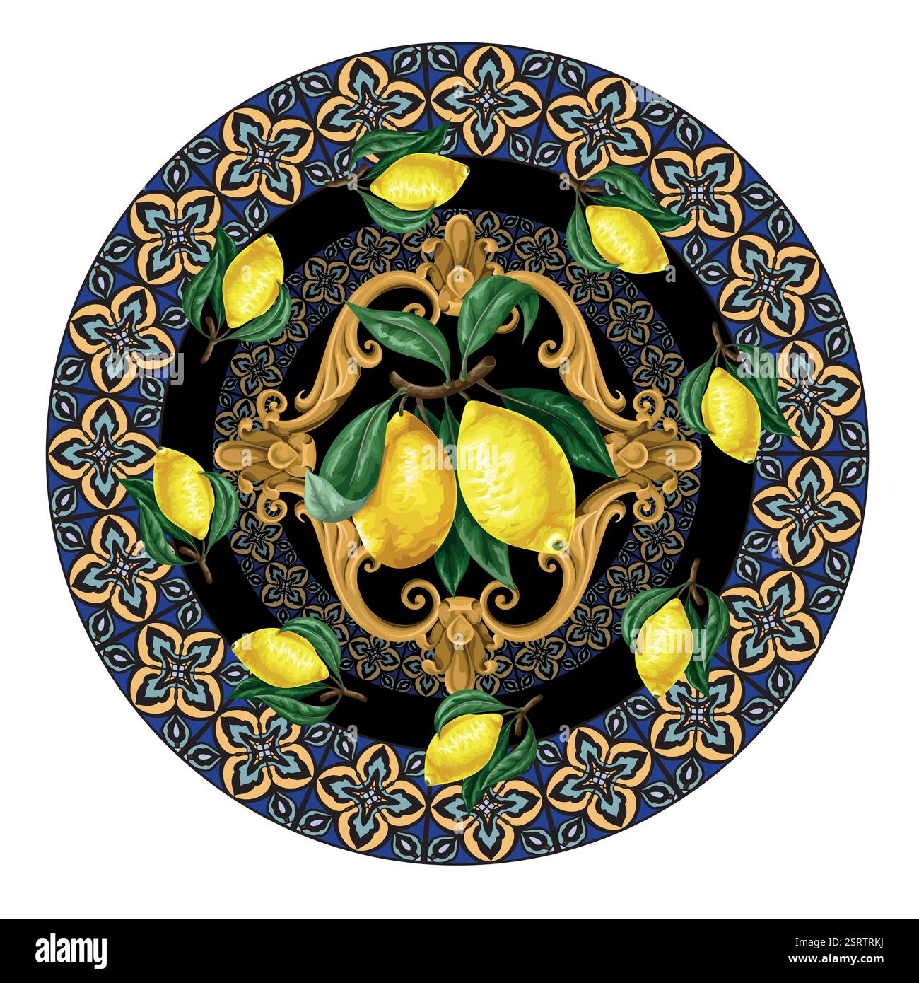 Lemon For Design Design plate with lemons and blue ornament. Vector Stock Vector Image ...