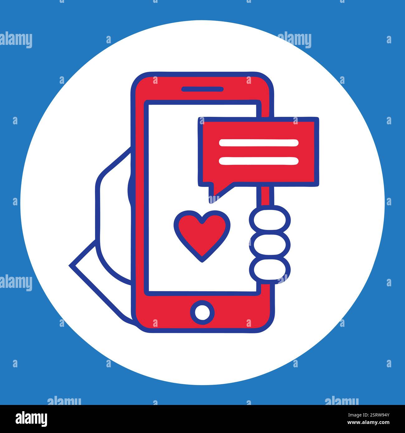 Smartphone with Love and Message Icon, Flat Design Stock Vector