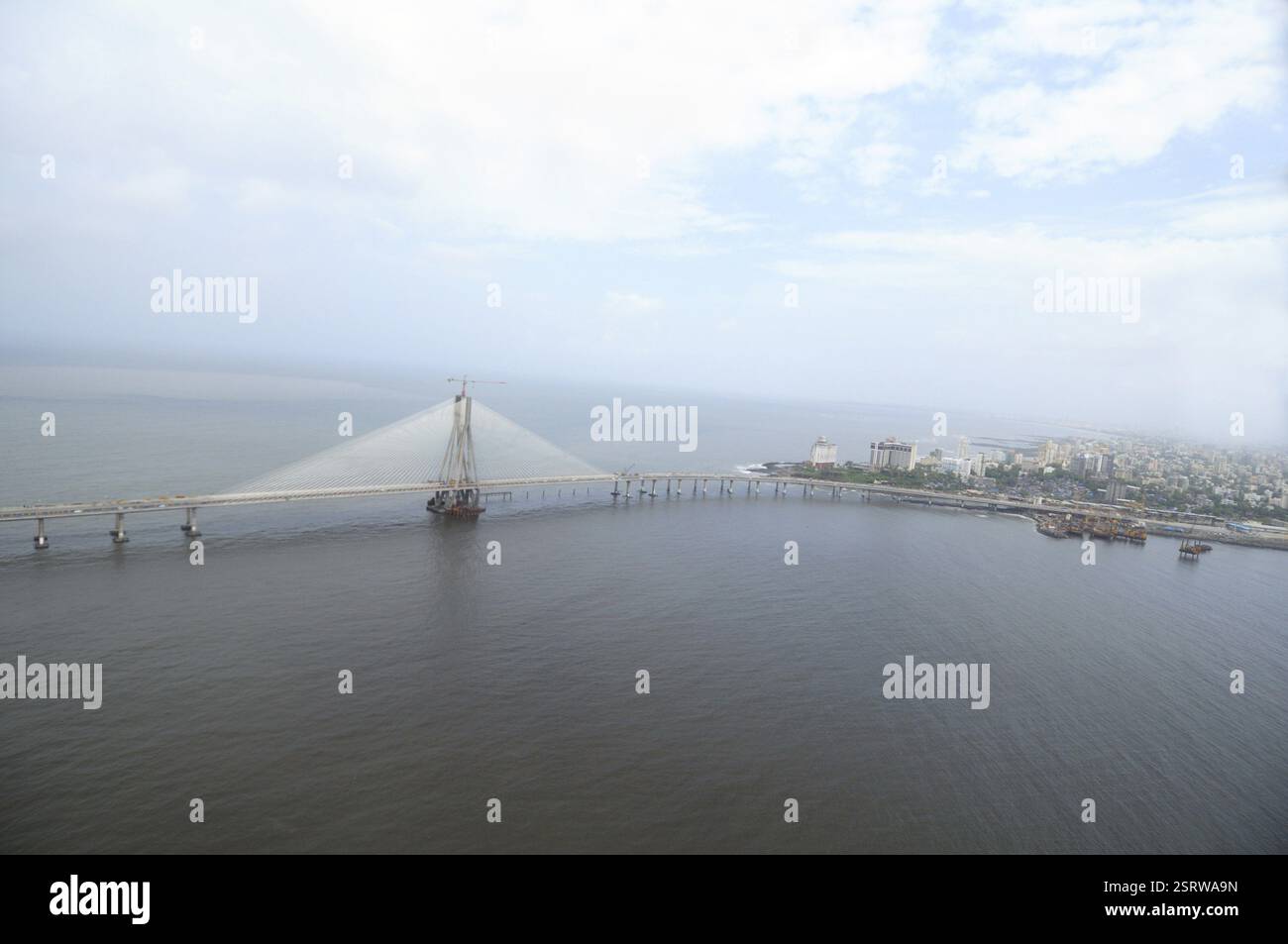 Aerial view of bandra worli rajiv gandhi sea link, Bombay Mumbai, Maharashtra, India, Asia Stock Photo