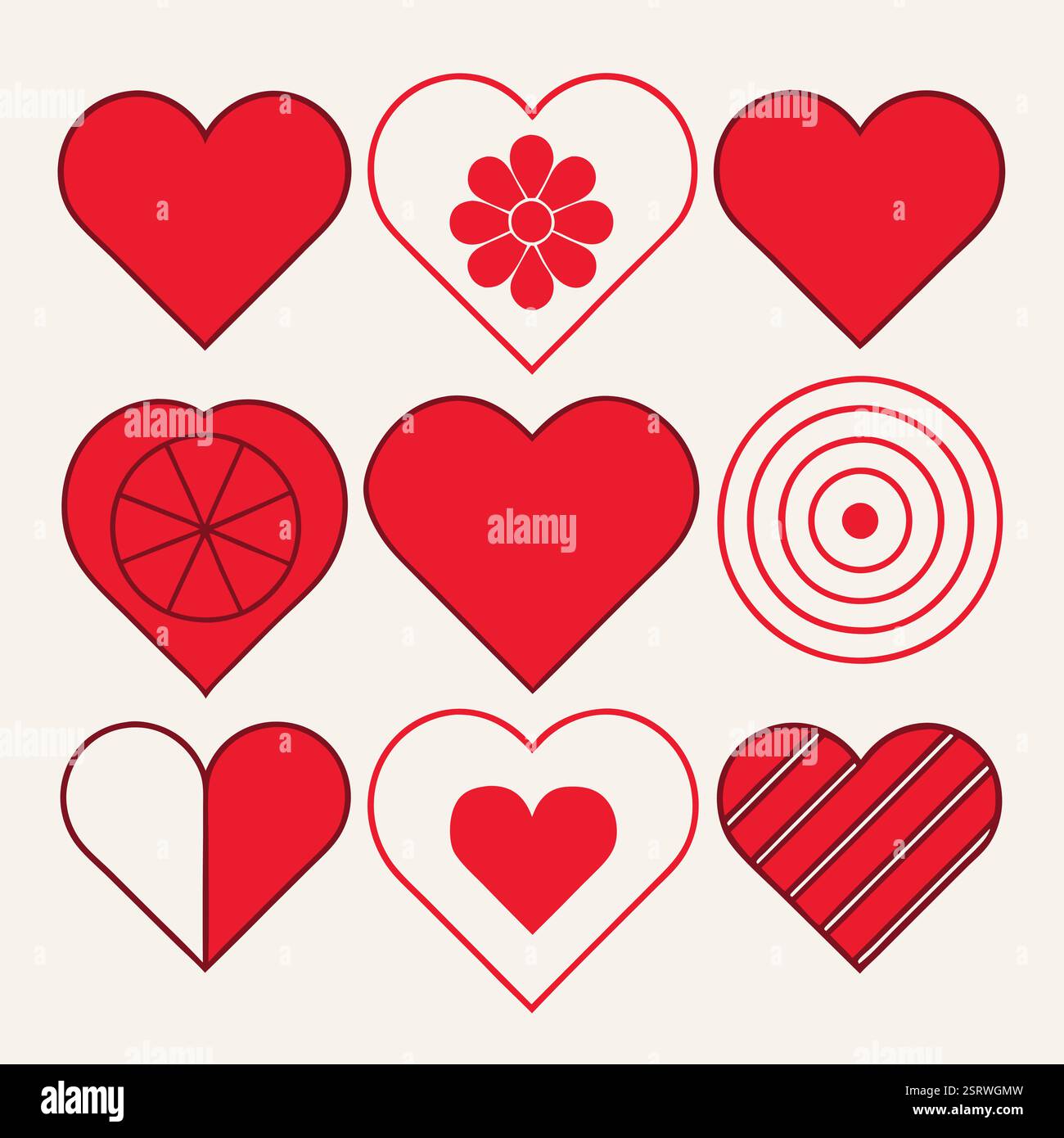 Stylized Red and Black Heart Pattern Vector Art for Vibrant and Creative Design Projects Stock Vector