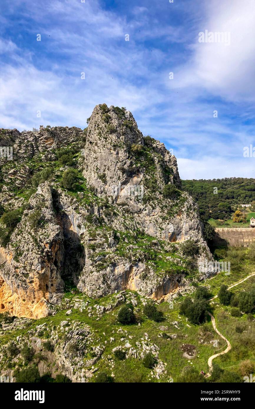 Hiking to Montejaque dam (Presa de Montejaque) and Hundidero cave (Cueva del Hundidero) in the province of Malaga, Andalusia, Spain - Smartphone Captured Stock Image