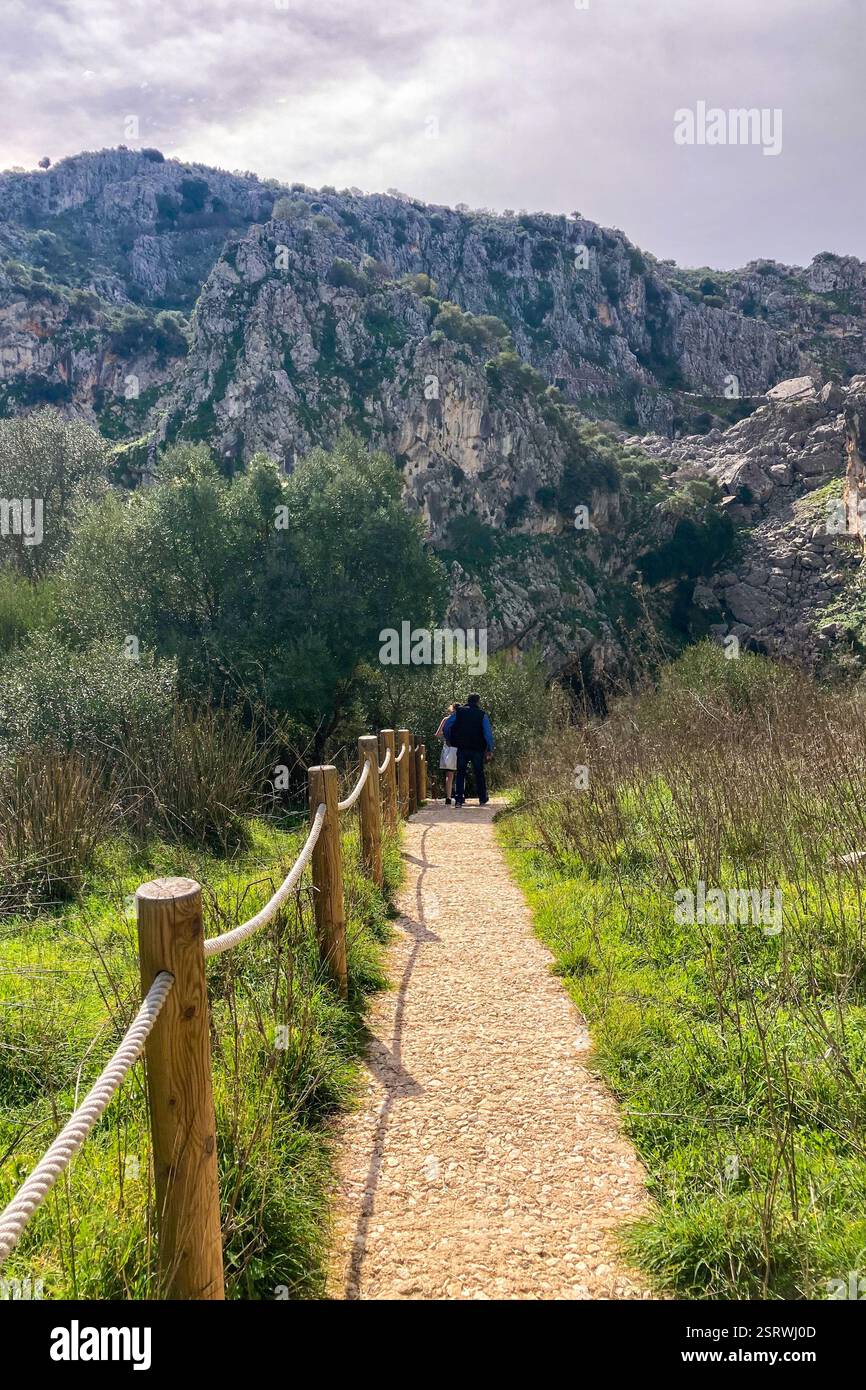Hiking to Montejaque dam (Presa de Montejaque) and Hundidero cave (Cueva del Hundidero) in the province of Malaga, Andalusia, Spain - Smartphone Captured Stock Image