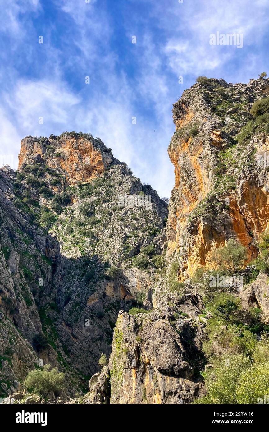 Hiking to Montejaque dam (Presa de Montejaque) and Hundidero cave (Cueva del Hundidero) in the province of Malaga, Andalusia, Spain - Smartphone Captured Stock Image