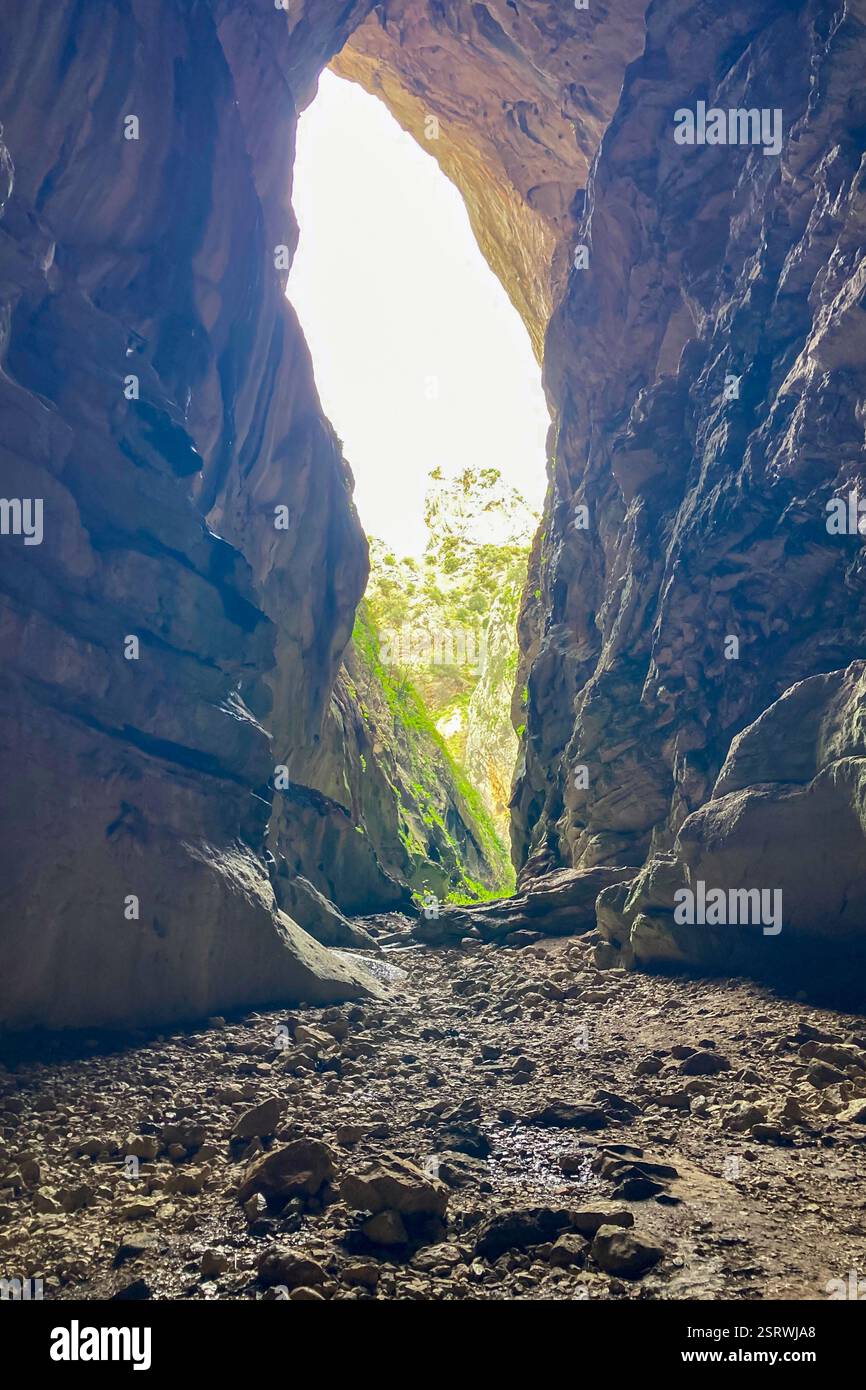 Hiking to Montejaque dam (Presa de Montejaque) and Hundidero cave (Cueva del Hundidero) in the province of Malaga, Andalusia, Spain - Smartphone Captured Stock Image