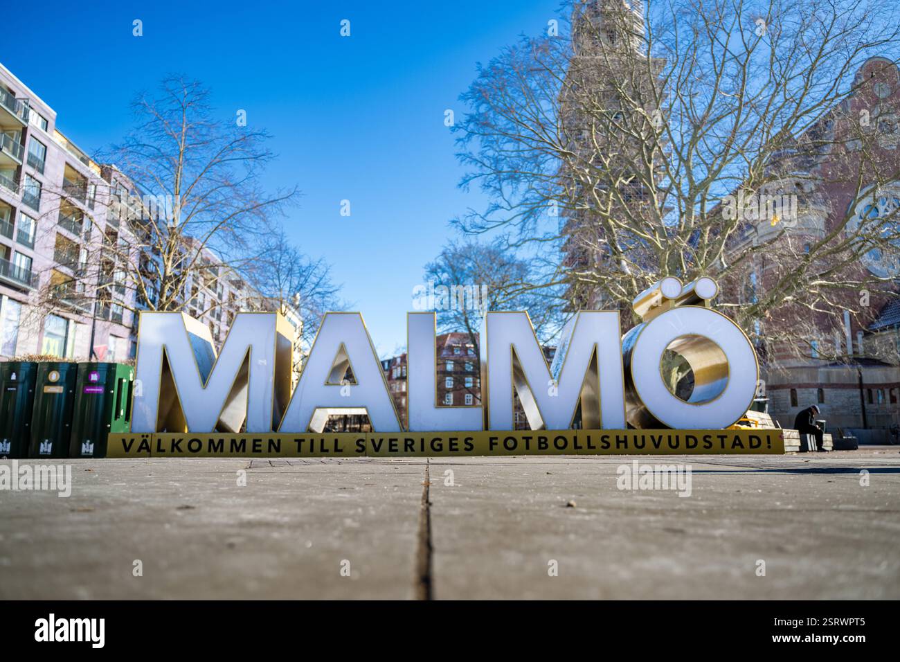 Malmoe, Sweden. 16th Feb, 2025. A sign saying Malmö - Welcome to the ...