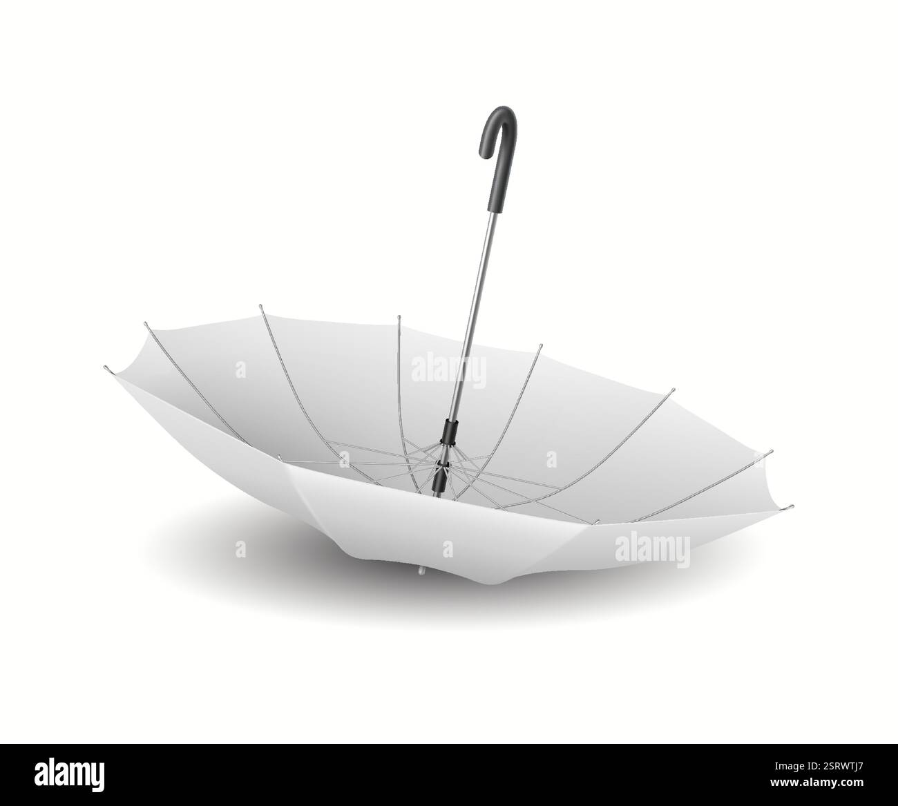 Open blank umbrella-cane upside down realistic vector illustration. Elegant design accessory for protection 3d object on white background Stock Vector