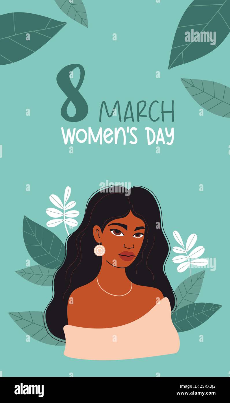 Women's Day 8 March. Pretty African American Woman Portrait with ...