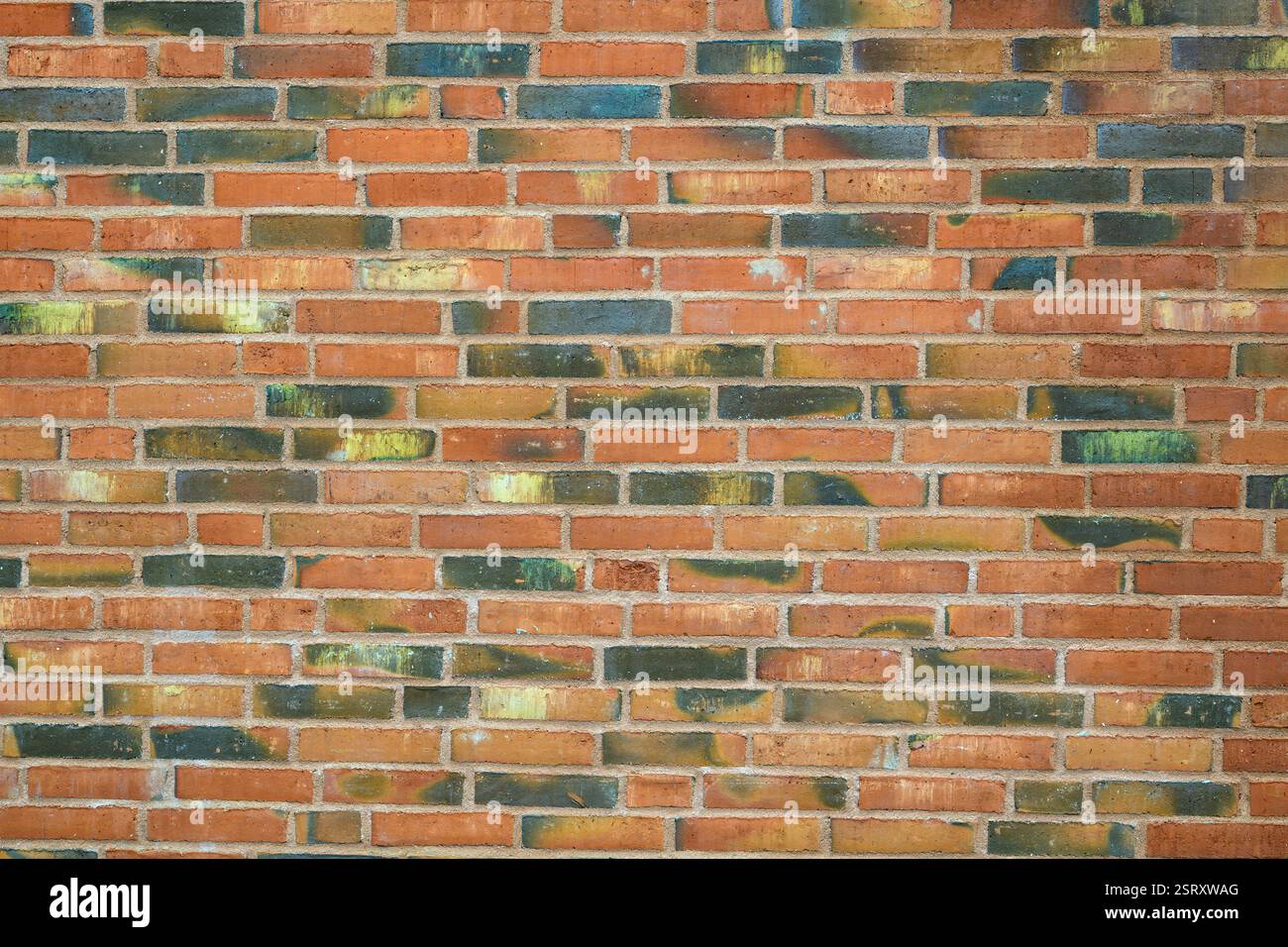 The brick wall features an array of colors and textures, highlighting ...