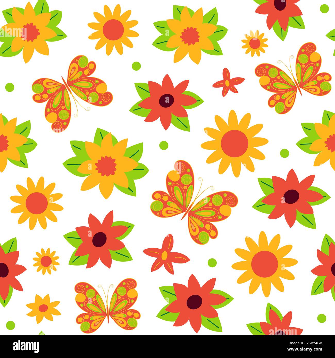 Colorful floral pattern featuring butterflies Stock Vector