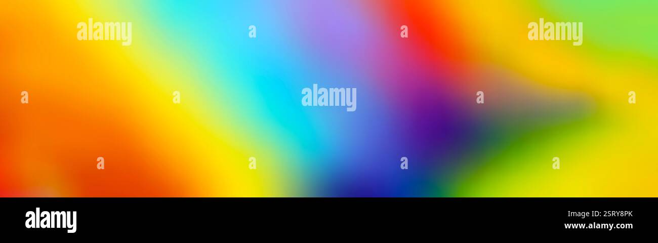 Bright rainbow gradient background and multi-colored spots. Long banner Stock Photo
