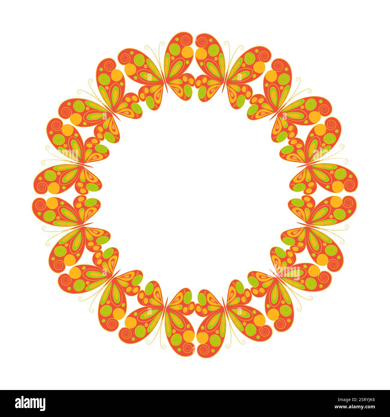 Colorful butterfly wreath design featuring  Stock Vector