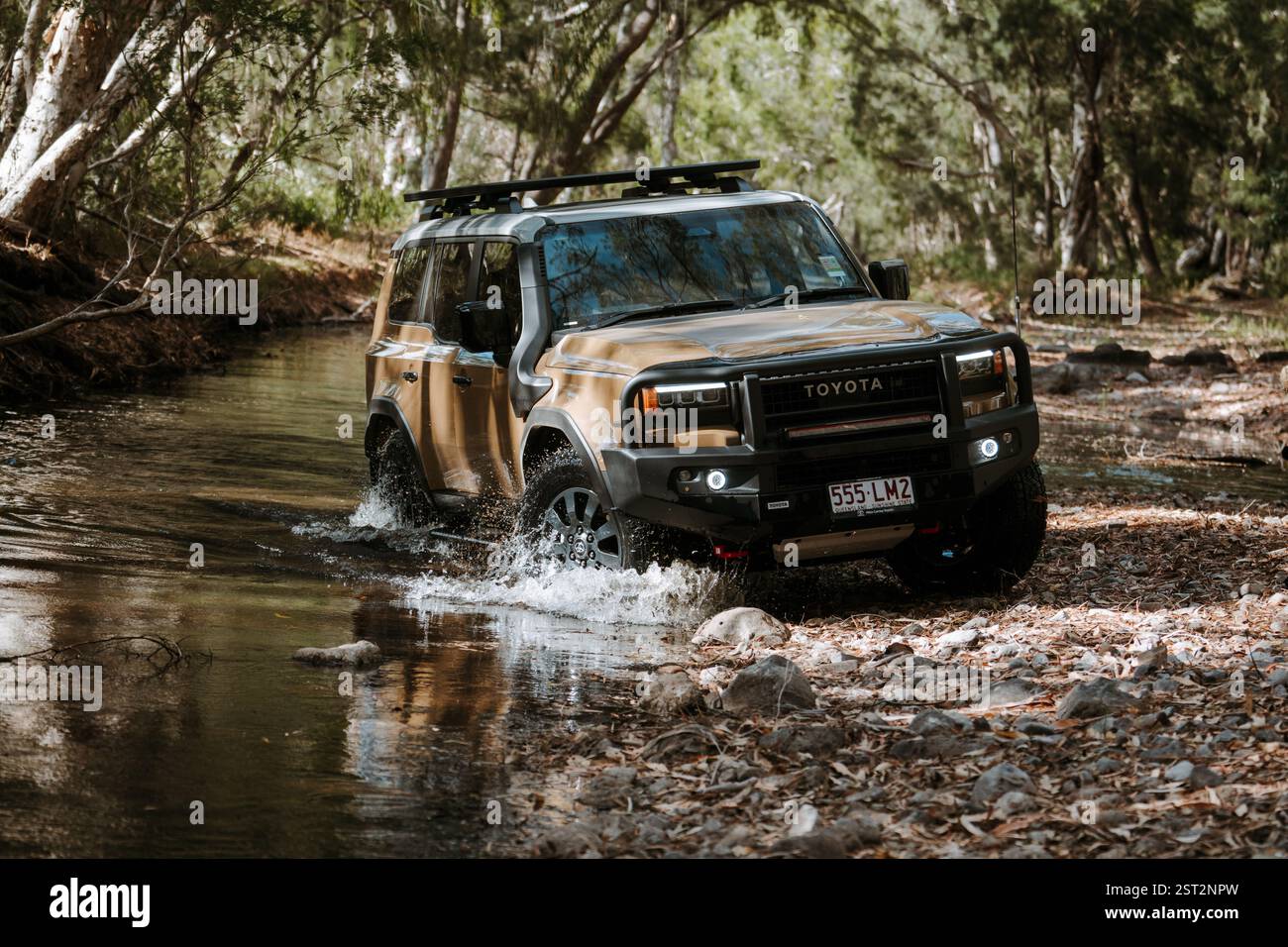 The All-New Toyota LandCruiser Prado driving through a river bed in ...