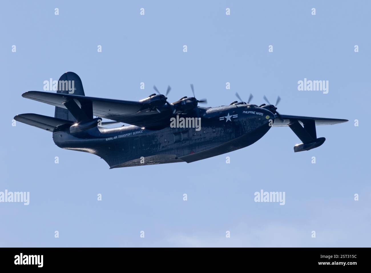 The Phillippine Mars gets airborne for its finial flight on 10Feb2025. Phillipine Mars, built by Martin  Aircraft as a JRM-1 (BuNo 76820) was later co Stock Photo