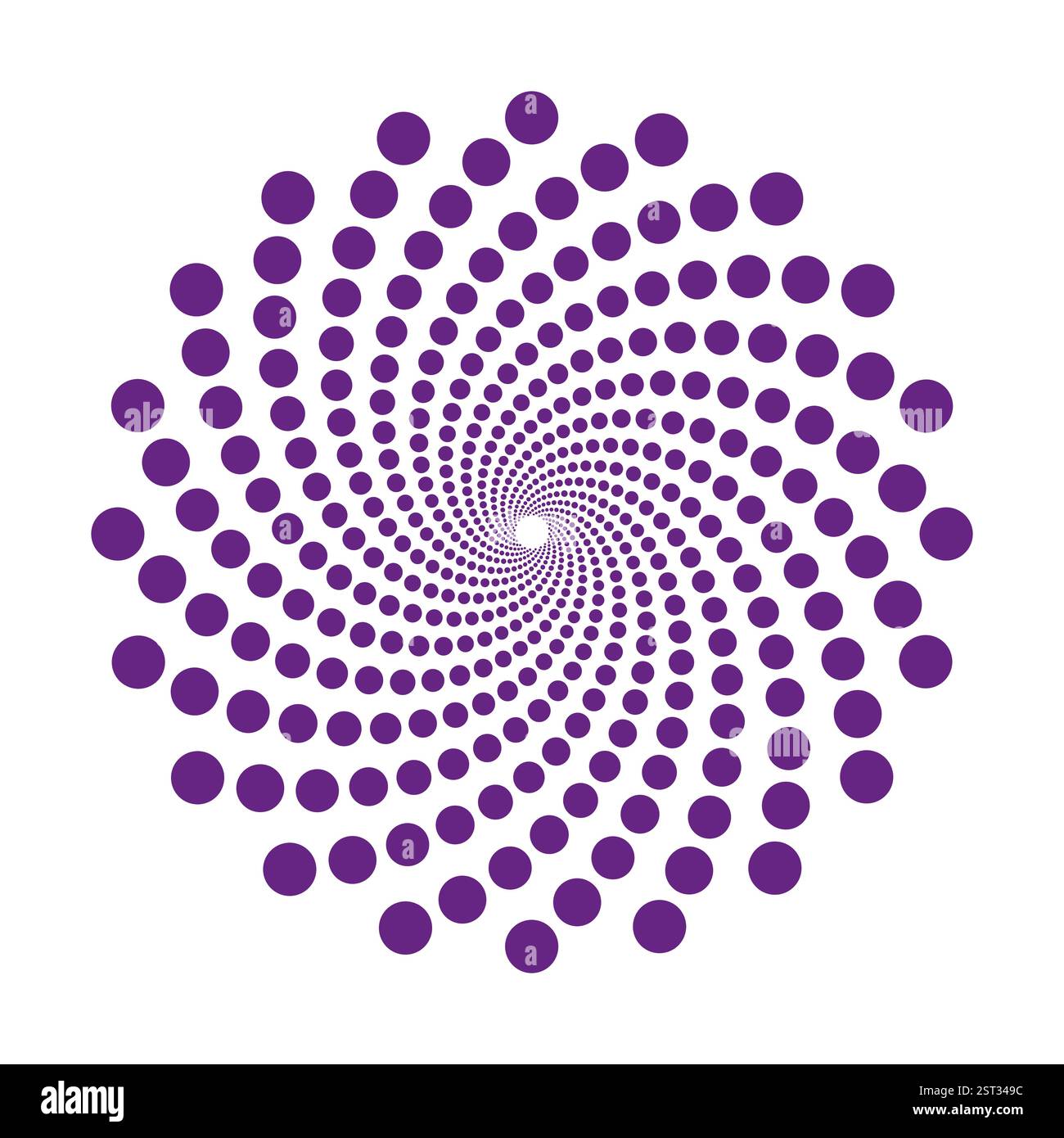 Purple dotted spiral. Abstract circular pattern. Dynamic swirl effect. Vector background design. Stock Vector