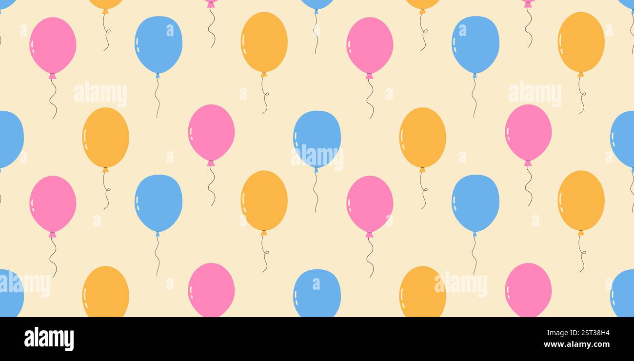 Birthday Rope Design Seamless pattern with balloons on rope. Birthday or party background ...