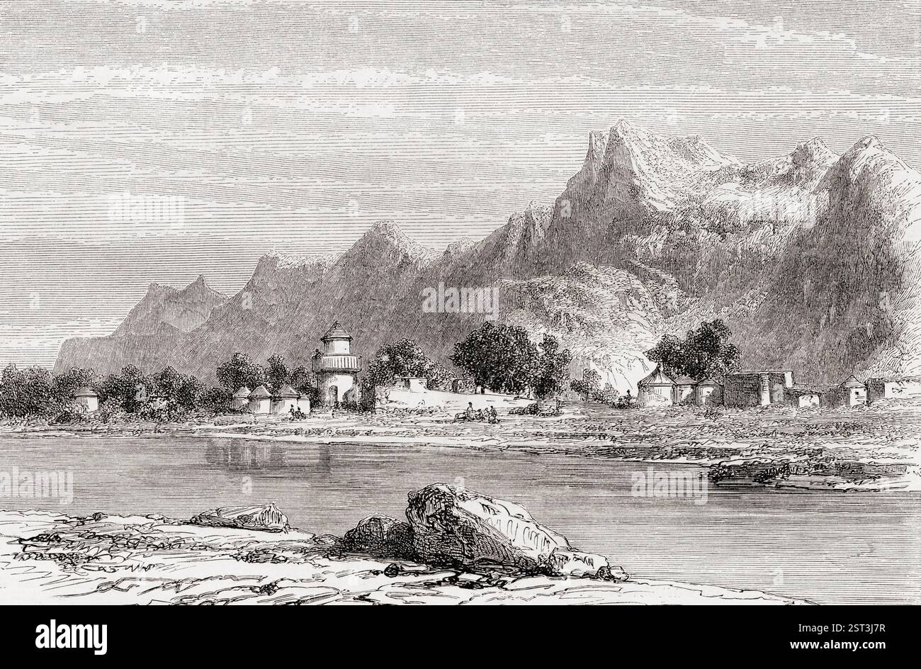 View of Kassala, eastern Sudan, Africa, 19th century.  From the voyage of Guillaume Lejean to Eastern Africa, 1860.  Featured in Le Tour du Monde, published 1861. Stock Photo