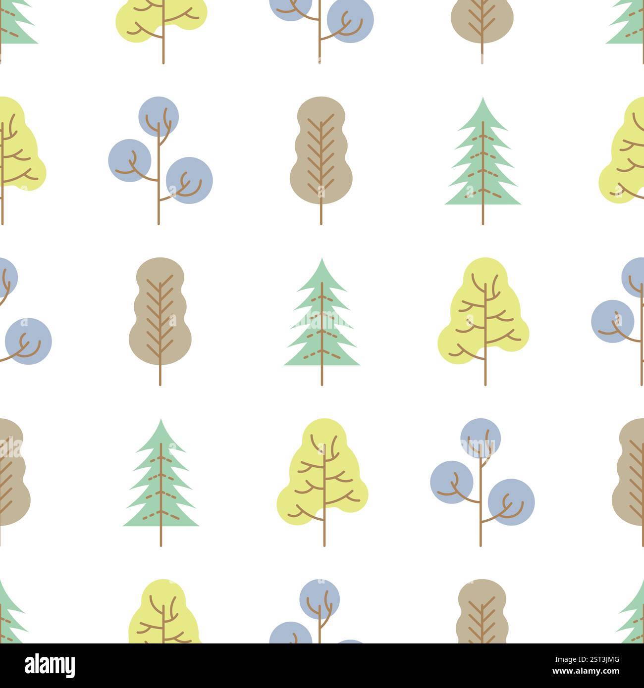 Seamless pattern with colored trees on white background. Vector illustration. Stock Vector