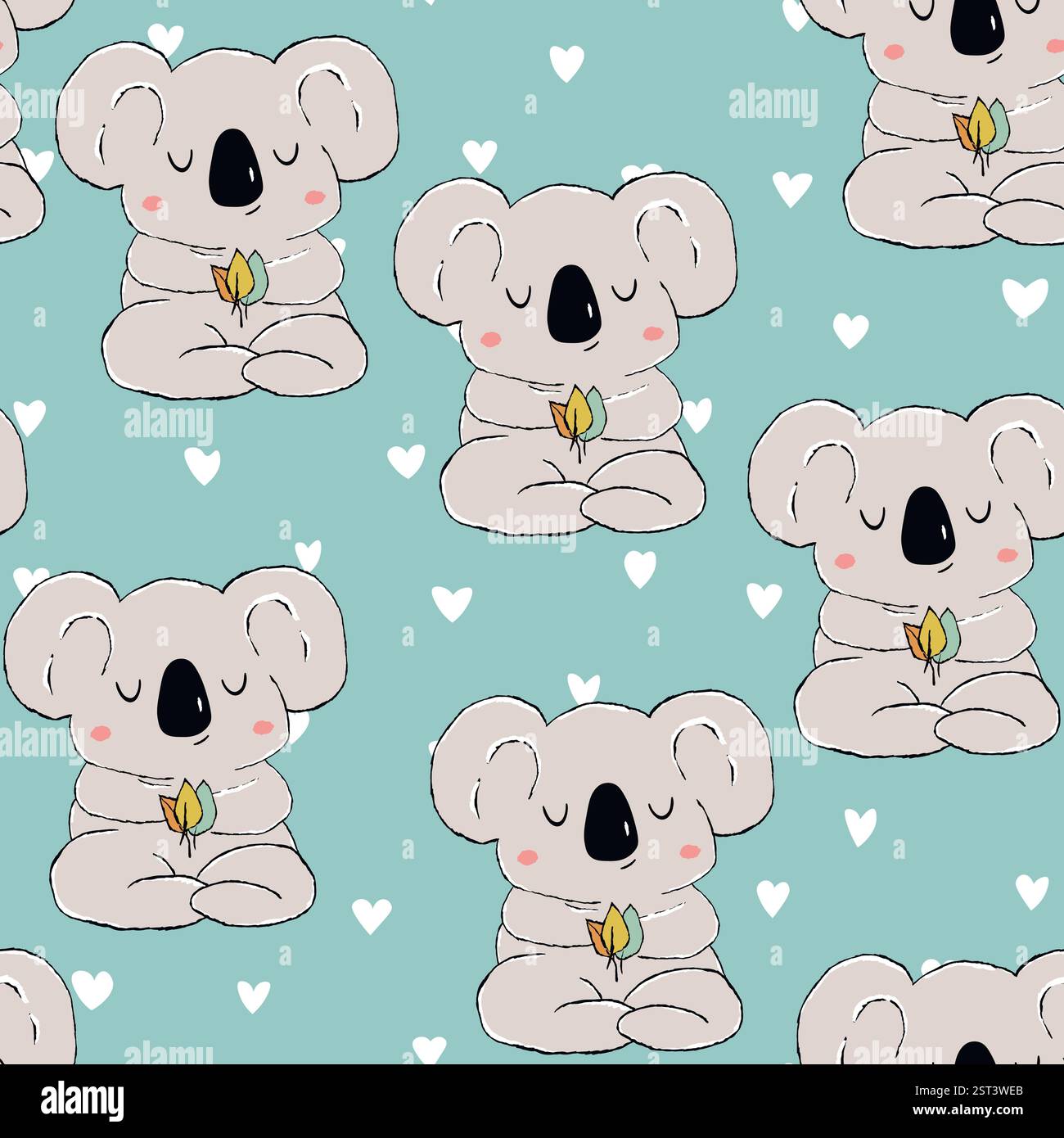 Seamless pattern with cute koala baby on color background. Funny ...