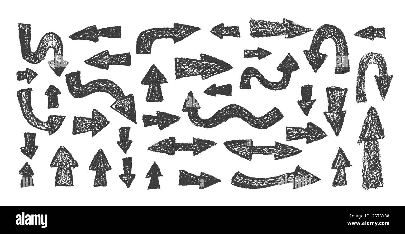 Arrow set pencil drawing. Chalk handwritten symbols. Pointers by pencil ...